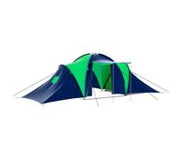 kithwjll Camping Tent for 9 People, Blue and Green, 3 Cabins, Large Interior, Breathable Polyester, 570 x 385 x 170 cm, with Mosquito Net, Easy Assembly for Outdoor Camping, Trekking