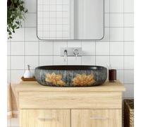 kithwjll Countertop Washbasin Oval Grey Black 59 x 40 x 14 cm Ceramic Hand Wash Basin for Bathroom Guest Toilet with Drain Siphon Mineral Cast Sanitary Ware
