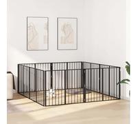 kithwjll Dog Gate Pack of 8 Black 100 x 80 cm Galvanised Steel, Foldable and Space-saving, Versatile as a Dog Run, Puppy Playpen, Garden Fence or Dog Kennel for Courtyard and Patio