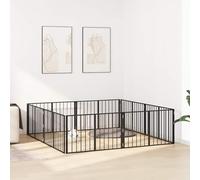 kithwjll Dog Gate Pack of 8 Black Galvanised Steel 100 x 60 cm Foldable and Space-Saving for Courtyard, Garden and Patio, Versatile Dog Run with Safe Metal Enclosure and Puppy Playpen