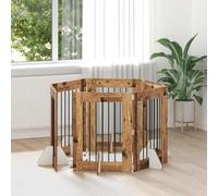 kithwjll Dog Gate with Stands, 6-Piece Reclaimed Wood Material 60 x 80 cm, Foldable, Interior, Rectangular, Flexible, for Dog Run and Puppy Playpen in the Living Room, Safe