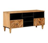 kithwjll Storage Cabinets Brown Solid Mango Wood 100 x 33.5 x 46 cm with Drawer and Brass Knobs, Media Storage for Living Room, TV Cabinet, Hifi Shelf, Organiser for Home Cinema and Gaming