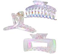 Kitiin Hair Clips, Iridescent Clear Strong Jaw Claw Clips for Women Girls, Hair Accessories, 3 Pcs