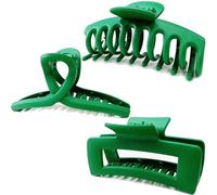 Kitiin Solid Green Large Hair Claw Clips for Thick/Fine/Thin Hair,Strong holding teeth interlocking Women Jaw Clips for Hair 3 Count In set green hair clips for patrick's day (Green)