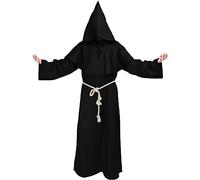 Kitimi Black Monk Costume Adult Men, Hooded Monk Robe Outfit, Costume Medieval Friar Hooded, Renaissance Priest Costume, Mens Fancy Dress, World Book Day Costumes Adults, Carnival Costume, XXL