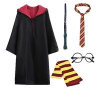 Kitimi Costume Robe Adult, 5PCS Wizard Costume, Magic School Uniform Wizard Robe With Wand Tie Scarf Wizard Fancy Dress, Cosplay Costume, for Men and Women Halloween World Book Day Carnival Party