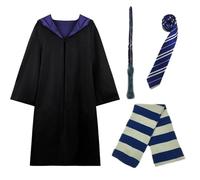 Kitimi Costume Robe Adult, 5PCS Wizard Costume, Magic School Uniform Wizard Robe With Wand Tie Scarf Wizard Fancy Dress, Cosplay Costume, for Men and Women Halloween World Book Day Carnival Party