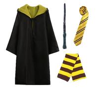 Kitimi Costume Robe Adult, 5PCS Wizard Costume, Magic School Uniform Wizard Robe With Wand Tie Scarf Wizard Fancy Dress, Cosplay Costume, for Men and Women Halloween World Book Day Carnival Party