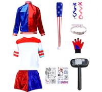 Kitimi Costumes Kids, Fancy Dress Carnival Halloween Villain Costume Include Jacket T-shirt Shorts Choker Bat and Glove for Halloween Carnival Cosplay(140)