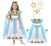 Kitimi Egyptian Cleopatra Costume Kids Girls, Egyptian Queen Outfit with Headgear Tattoo Sticker Ring ect, Princess Fancy Dress Up Set for Cosplay Party Halloween World Book Day