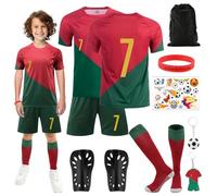Kitimi Football Kits for Kids, Football Training Shirts Shorts Socks Guard Plate and Keychain, Home Away Soccer Jerseys for Training, Gifts for No.7 & 10 Boys Fans