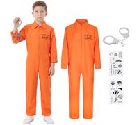 Kitimi Halloween Prisoner Costume Kids Convict Suit Prisoner Outfit Inmate Criminal Costume Jail Break Fancy Dress with Handcuffs Sticker for Boys Girls Halloween Carnival Party