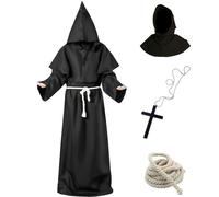 Kitimi Monk Costume Adult, Hooded Monk Robe Costume Medieval Costume Men, Renaissance Priest Robe Monk Carnival Costumes for Fancy Dress Halloween Carnival