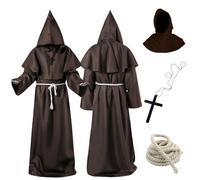 Kitimi Monk Costume Adult, Hooded Monk Robe Costume Medieval Costume Men, Renaissance Priest Robe Monk Carnival Costumes for Fancy Dress Halloween Carnival