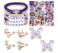 Kitimi Olivia Merch Set for Fans, Guts Sour Music Album Inspired Bracelet Purple Rodrigo Bracelet, Purple Butterfly Earrings Stickers for Concert Fan Music Lover Gifts