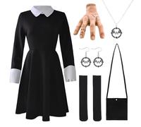 Kitimi Wednesday Costume Women Black Dress Girls Costume Family with Hand Knee Socks for Carnival Halloween Cosplay Party