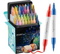 Kitire Acrylic Paint Pens, 48 Colors Dual Tip Fine&Brush Acrylic Paint Markers, Colouring Markers for Paint Rocks, Glass, Wood, Fabric, Paper, Colouring Book, DIY Crafts Art Supplies