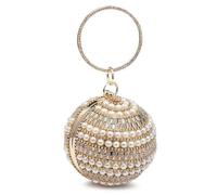 Kitise Ball Shape Pearl Beaded Clutch Handbag With Round Diamanti Handle In Gold Gold