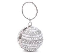 Kitise Ball Shape Pearl Beaded Clutch Handbag With Round Diamanti Handle In Silver Silver One Size