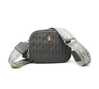 Kitise Bee Emblem Quilted Crossbody Camera Bag With Canvas Strap In Grey Grey