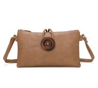 Kitise Big Button Slim Handbag Crossbody Bag - ALMOND