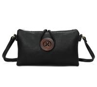 Kitise Big Button Slim Handbag Crossbody Bag - BLACK