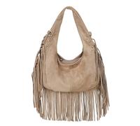 Kitise Bohemian Fringe Studded Hobo Shoulder Bag In Beige Beige