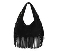 Kitise Bohemian Fringe Studded Hobo Shoulder Bag In Black Black