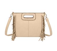 Kitise Bohemian Side Tassel Cutout Handle Shoulder Tote Bag In Light Brown Light Brown