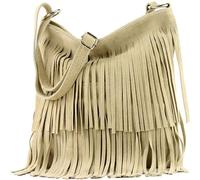 Kitise Boho Style Italian Fringed Suede Crossbody Bag In Beige Beige