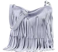 Kitise Boho Style Italian Fringed Suede Crossbody Bag In Light Blue Light Blue One Size