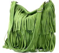 Kitise Boho Style Italian Fringed Suede Crossbody Bag In Light Green Light Green