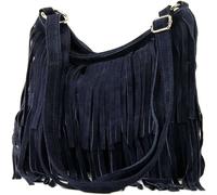 Kitise Boho Style Italian Fringed Suede Crossbody Bag In Navy Navy