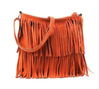 Kitise Boho Style Italian Fringed Suede Crossbody Bag In Orange Orange