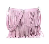 Kitise Boho Style Italian Fringed Suede Crossbody Bag In Pink Pink One Size
