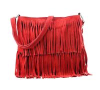Kitise Boho Style Italian Fringed Suede Crossbody Bag In Red Red One Size