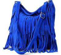 Kitise Boho Style Italian Fringed Suede Crossbody Bag In Royal Royal One Size