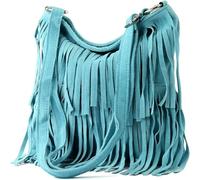 Kitise Boho Style Italian Fringed Suede Crossbody Bag In Turquoise Turquoise
