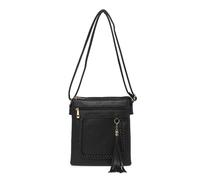 Kitise Braided Trim Double Compartment Crossbody Bag With Tassel Charm In Black Black