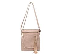 Kitise Braided Trim Double Compartment Crossbody Bag With Tassel Charm In Light Beige Light Beige