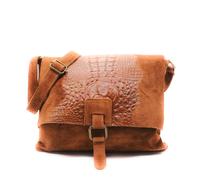 Kitise Croc Skin Flap Over Italian Soft Suede Leather Small Crossbody Shoulder Bag Handbag In Brown Brown One Size