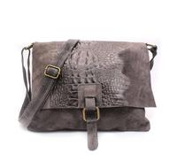Kitise Croc Skin Flap Over Italian Soft Suede Leather Small Crossbody Shoulder Bag Handbag In Grey Grey One Size
