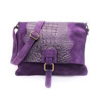 Kitise Croc Skin Flap Over Italian Soft Suede Leather Small Crossbody Shoulder Bag Handbag In Purple Purple One Size