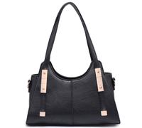 Kitise Curved Shoulder Handbag With Top Handle And Gold Accents In Black Black One Size