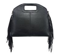 Kitise Cutout Handle Side Frindge Faux Leather Tote Shoulder Handbag In Black Black