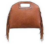 Kitise Cutout Handle Side Frindge Faux Leather Tote Shoulder Handbag In Brown Brown