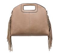 Kitise Cutout Handle Side Frindge Faux Leather Tote Shoulder Handbag In Khaki Khaki