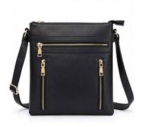 Kitise Double Compartments Multiple Zipper Pockets Slim Crossbody Handbag In Black Black