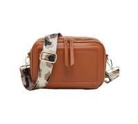 Kitise Double Ribbon Zip Compartments Small Crossbody Bag With Canvas Strap In Brown Brown