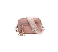 Kitise Double Zipper Pu Leather Tassel Charm Wide Camo Strap Crossbody Bag In Pink Pink